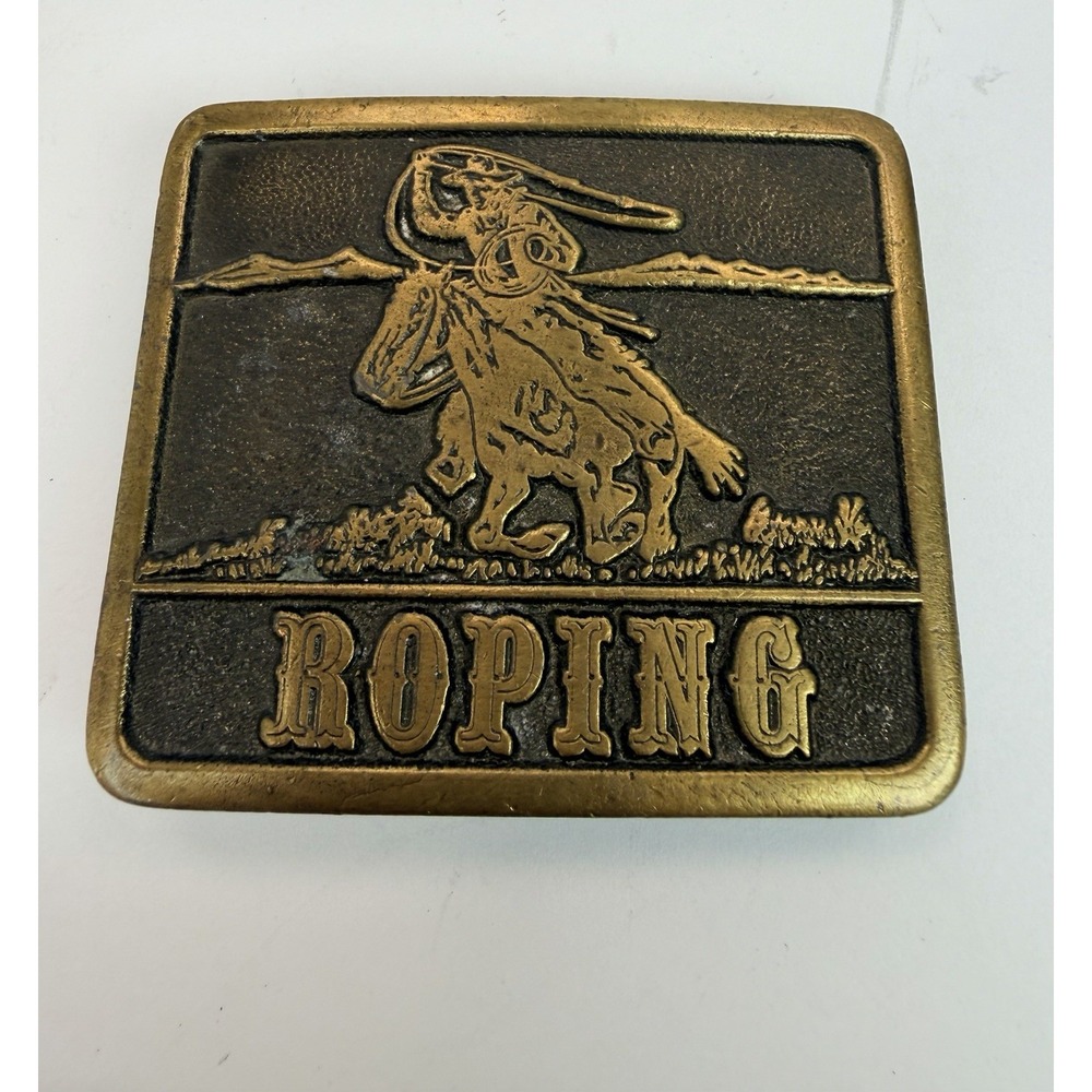 Cowboy Belt Buckle Adezy 1976 Made USA Rodeo Roping Vintage Western